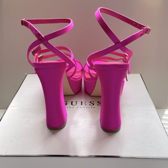 Gorgeous, Guess bright pink satin platform  heels. - Picture 4 of 6